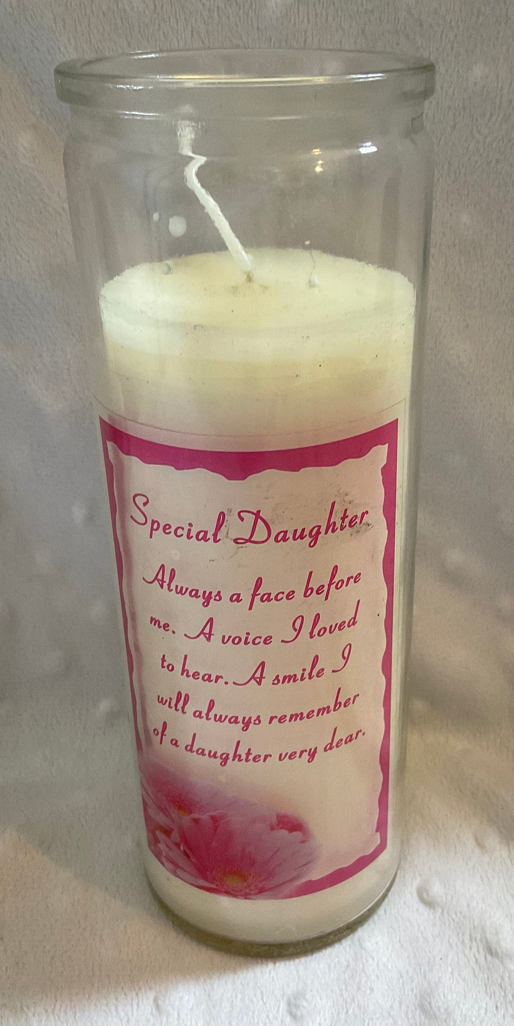 Special daughter memorial glass candle