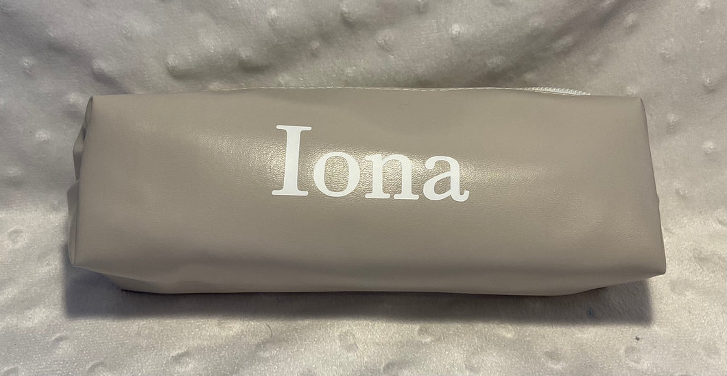 Personalized pencil case/make up bag grey