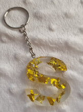 Load image into Gallery viewer, Resin letter keyring with foil flakes
