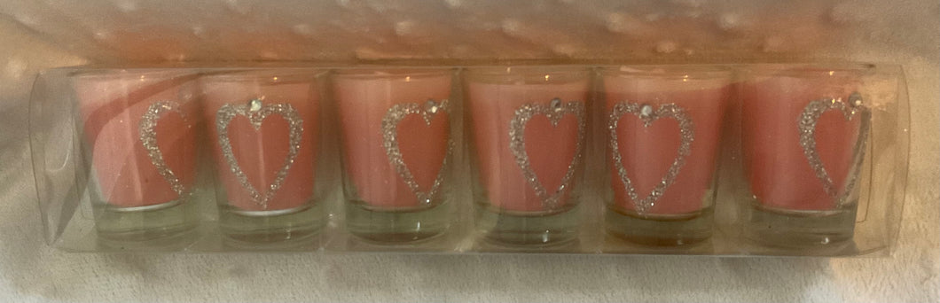 6 pack mini  heart candles pink