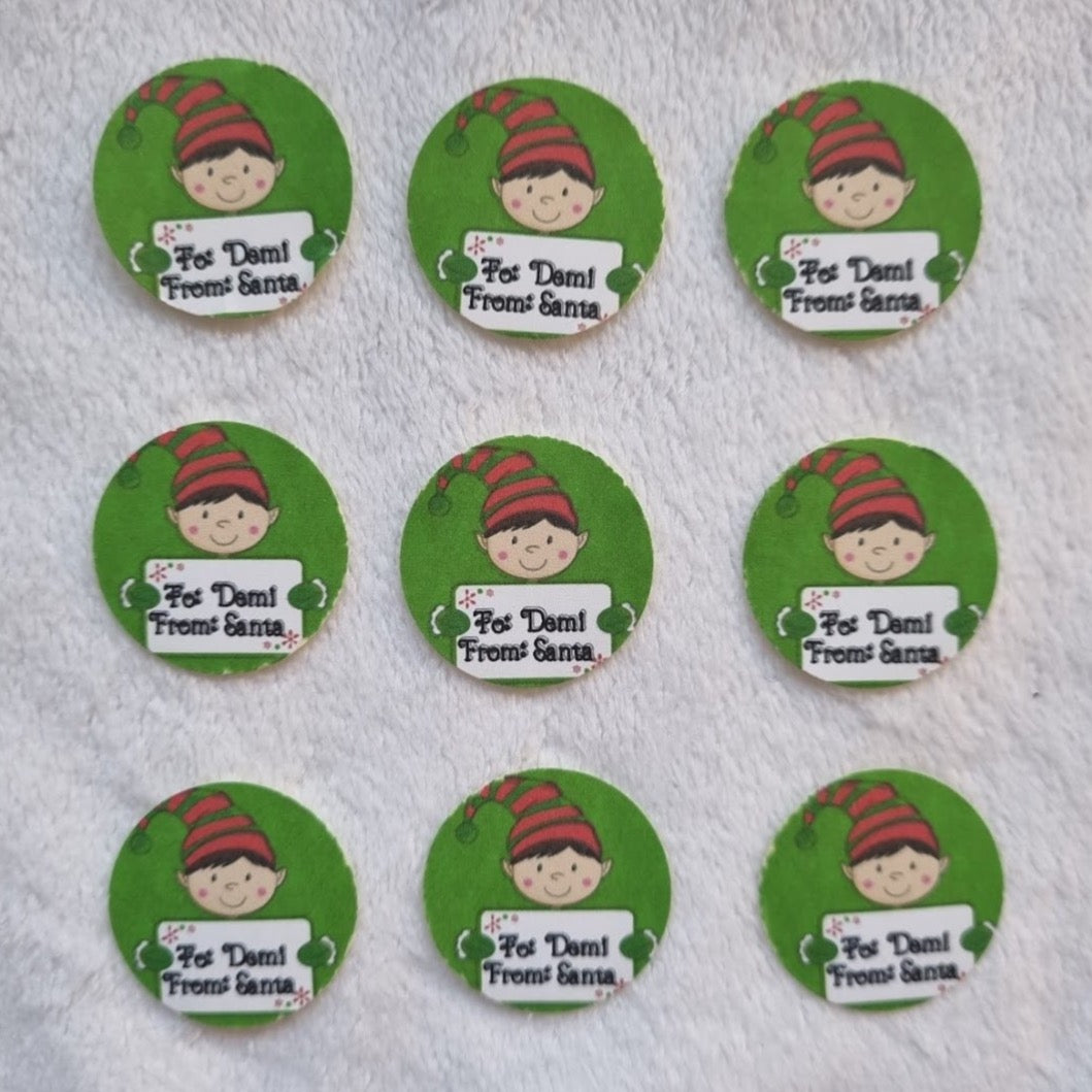 Personalized To/From Stickers - Green with Cute Elf Design