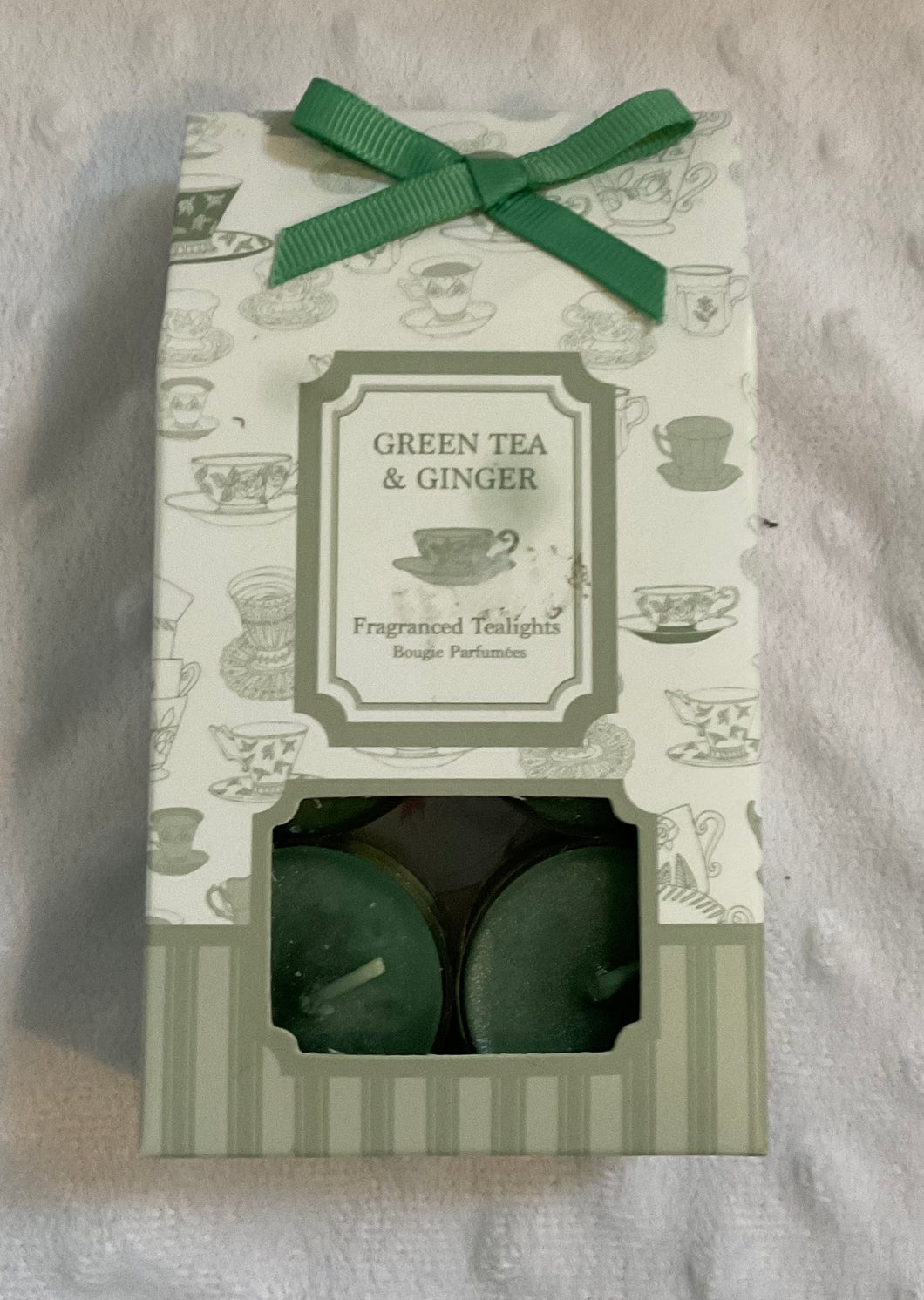 green tea & ginger scented tea lights, 12 pack.