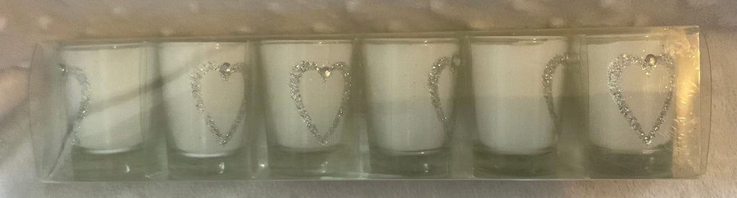 6 pack mini  heart candles white