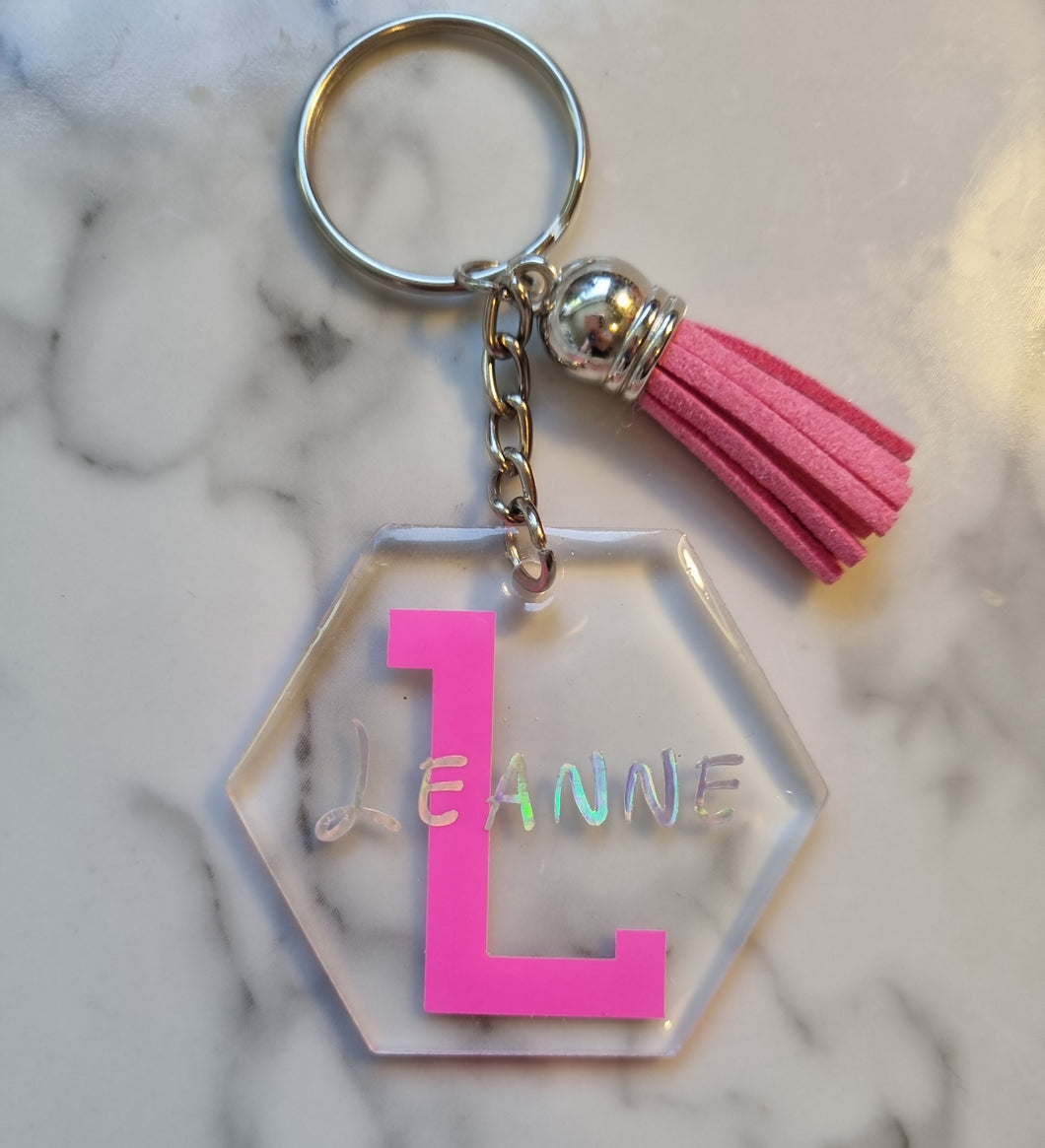 Hexagon personalised keyring