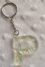 Load image into Gallery viewer, Resin letter keyring with foil flakes
