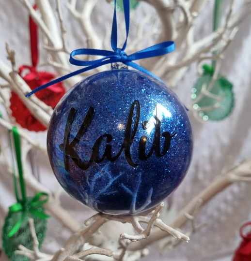 Personalized glitter Christmas bauble.